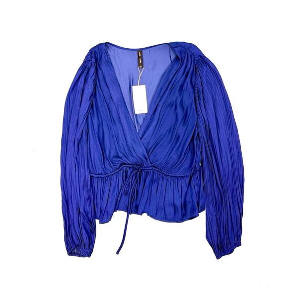 Mango NWT women’s wrap tie front blue blouse - Picture 1 of 6